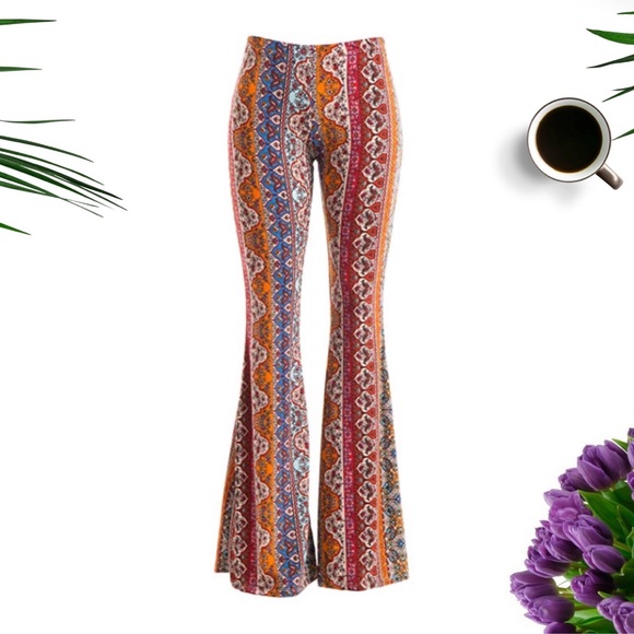 Pants - Multicolored print Flare bell bottom pant